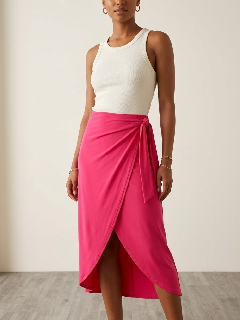 Reformation Hot Pink Wrap High-Low Midi Skirt